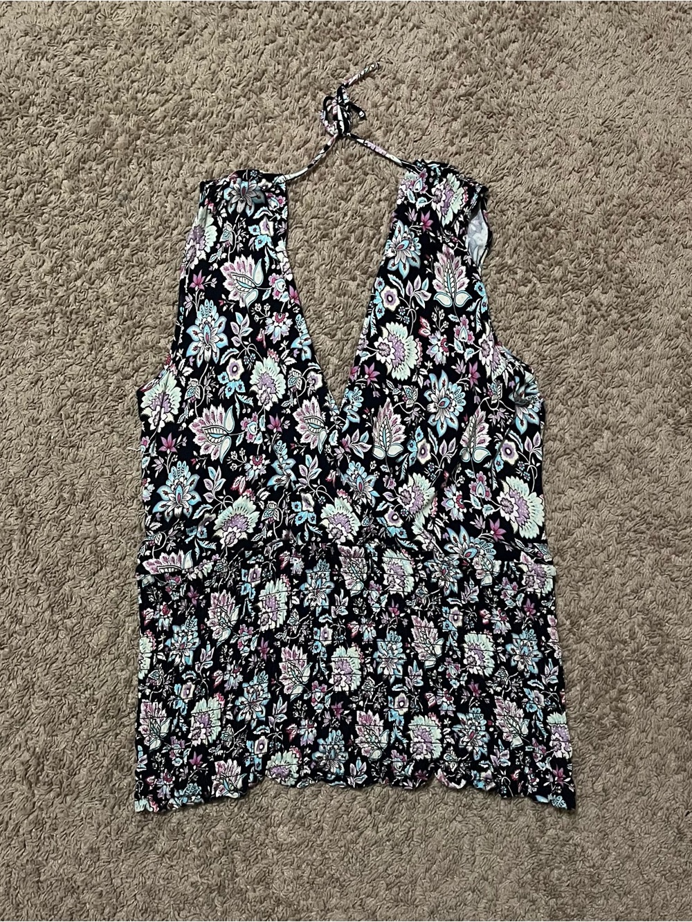 Lane Bryant Floral Multicolor V-Neck Sleeveless Smocked Body Stretch Top 22/24